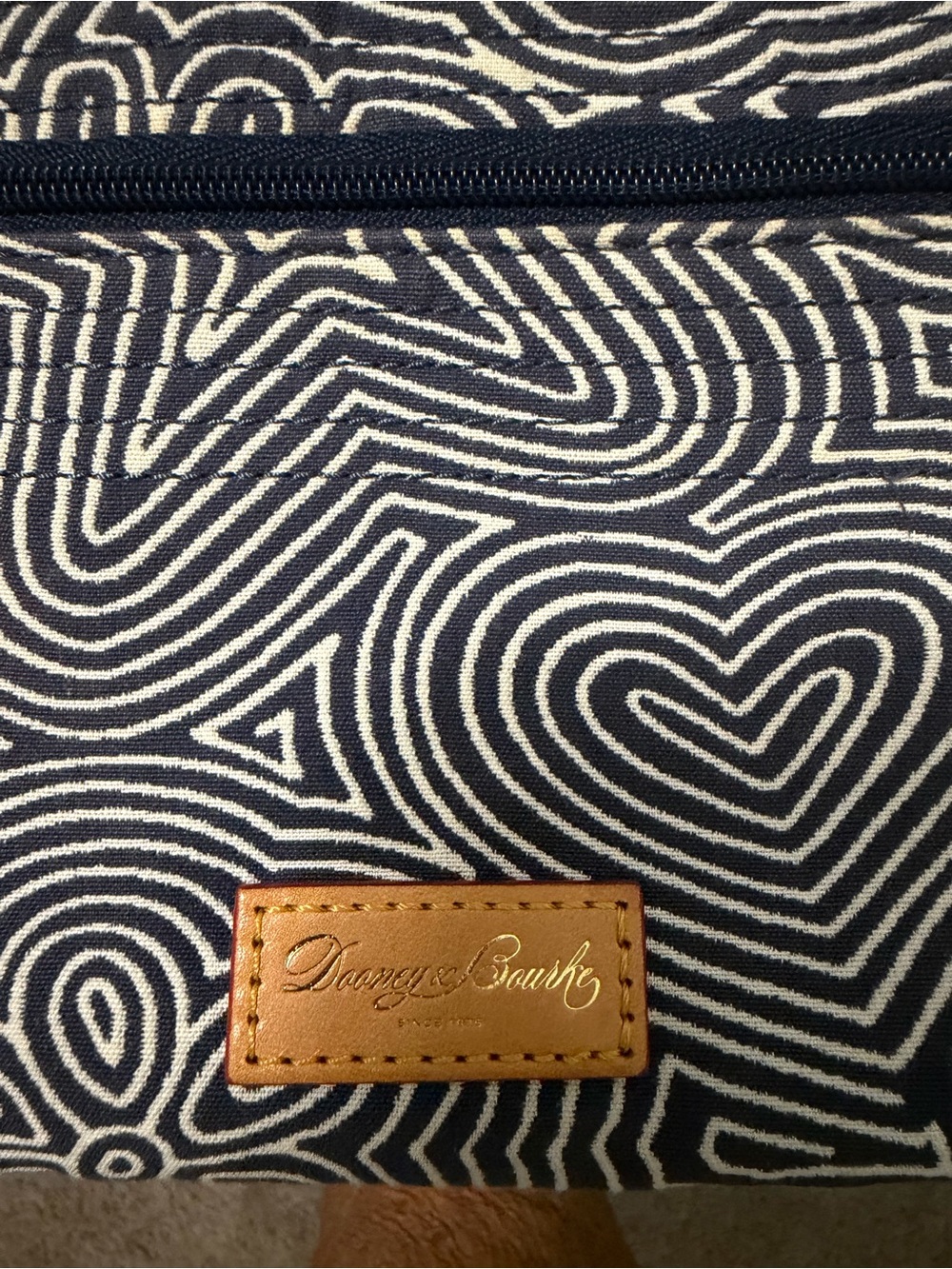 Dooney & Bourke Navy and White Geometric Heart Toiletry Pouch